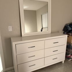 White Wood Dresser W/Mirror (selling matching nightstand) 