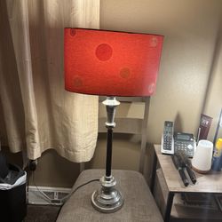 Table Lamp w Silver Base & Red Shade w Circular Dotted Pattern 