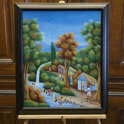 Haitian Village Painting Signed "Paul" Saint-Lucis 