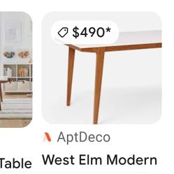 Delivery Avail  50" West Elm Dining Table Kitchenette Mid-century Modern Mcm