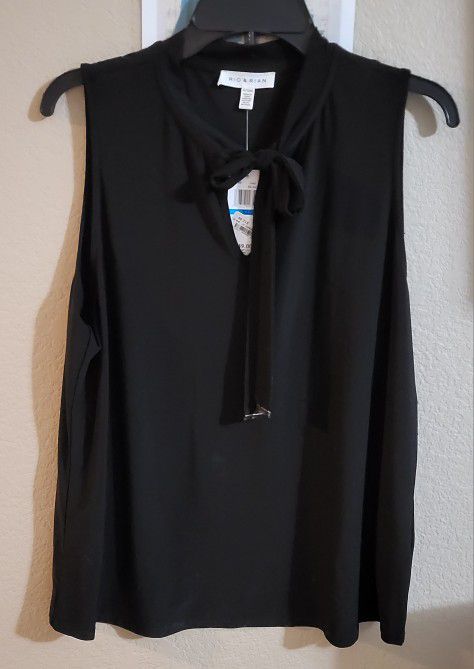 Women's Black Sleeveless Top, Bow & Cutout Neckline, XL