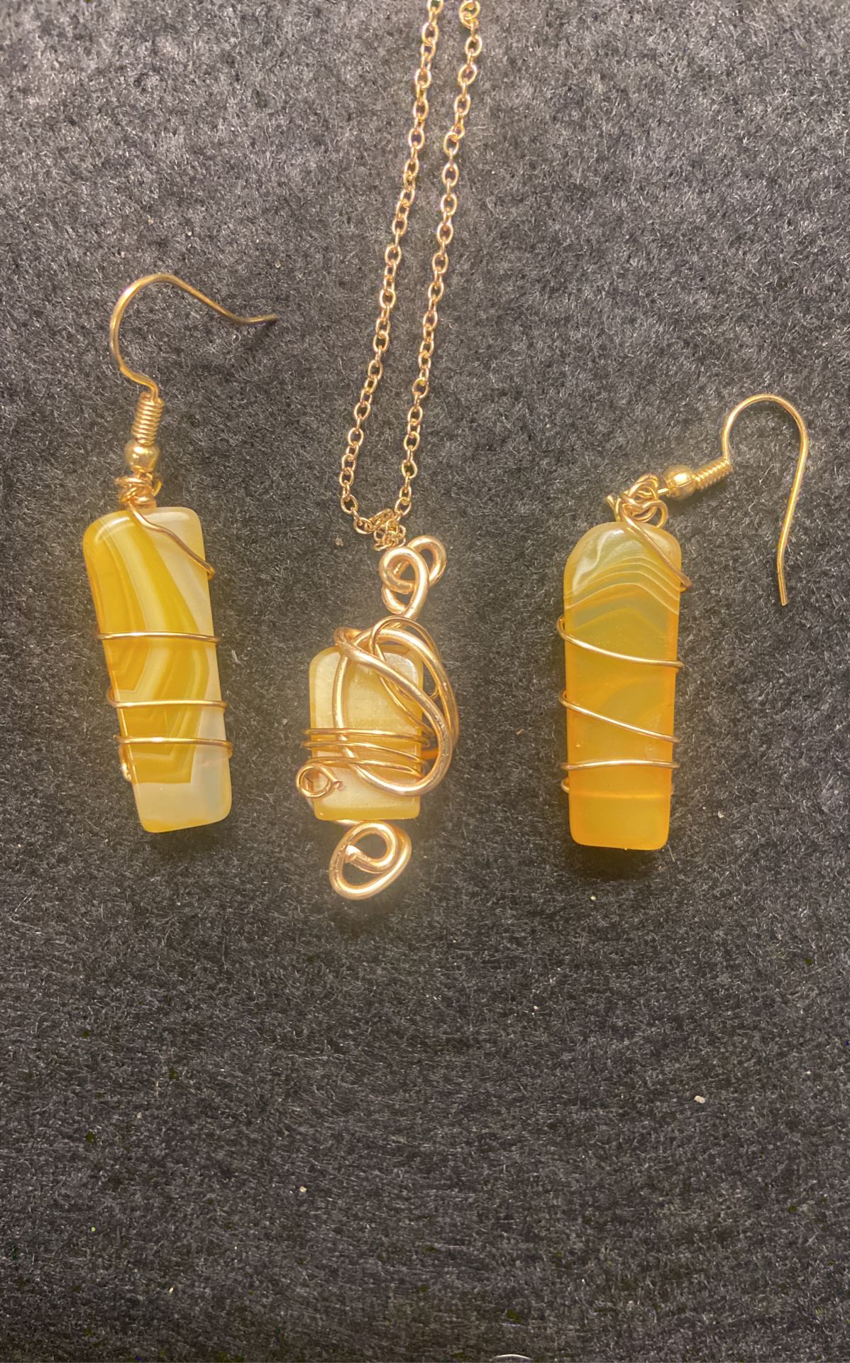 Yellow Crystal Earrings And Pendant