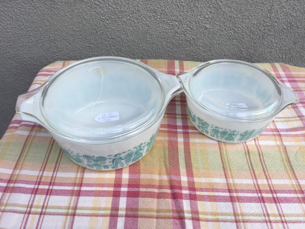 Pyrex turquoise butterprint casserole dishes