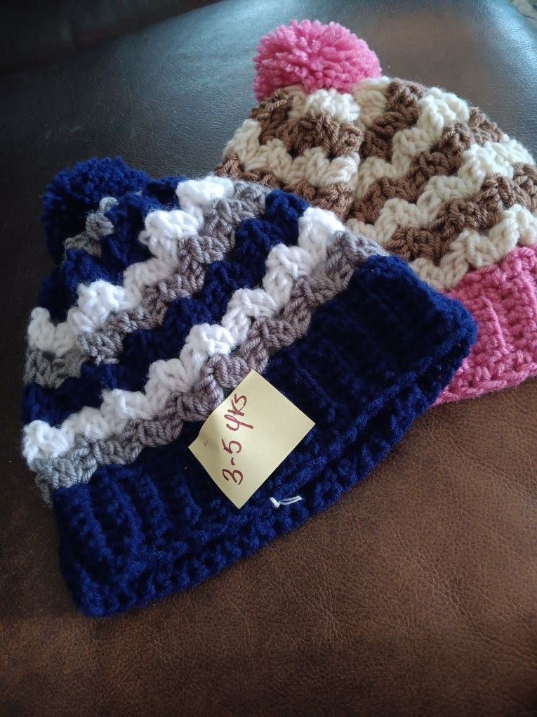 $6 Each. Beanies Crocheted By Me. 3- 5 Years. All New