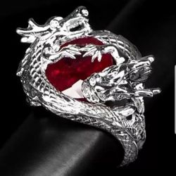 Pigeon Blood Red Ruby Main Stone 16.70ct Gem 925 Sterling Silver  Dragon Ring