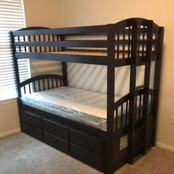 Menlo Espresso Twin Over Twin Bunk Bed with Storage Drawers and Twin Trundle