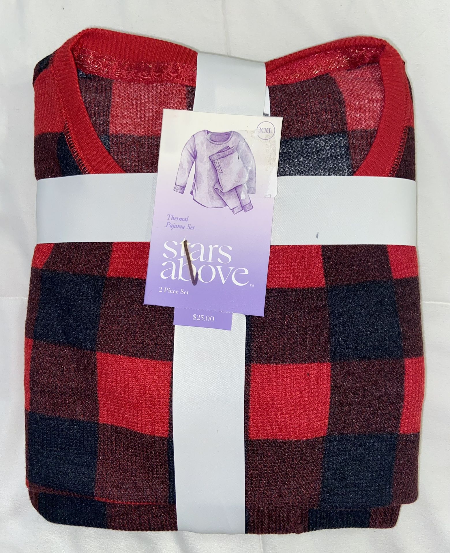 New Womens Ladies Stars Above Red & Black Plaid 2pc Shirt/Top & Pants Thermal Pajama Set XXL 2X