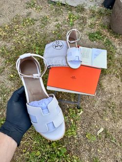 (37) Hermes Santorini Sandals White