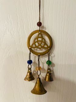 Vintage solid brass wind chime with bells and beads