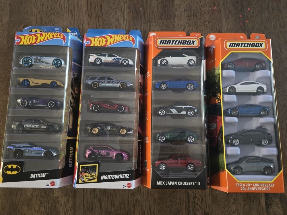 Hotwheels 5 Packs And Matchbox 5 Packs Chase Nightburnerz Tesla Batman Toyota Supra Etc