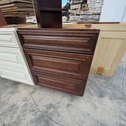 Dark Brown Wood Kitchen Drawer Base Cabinet