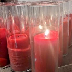 Red Candles In Glass Vases