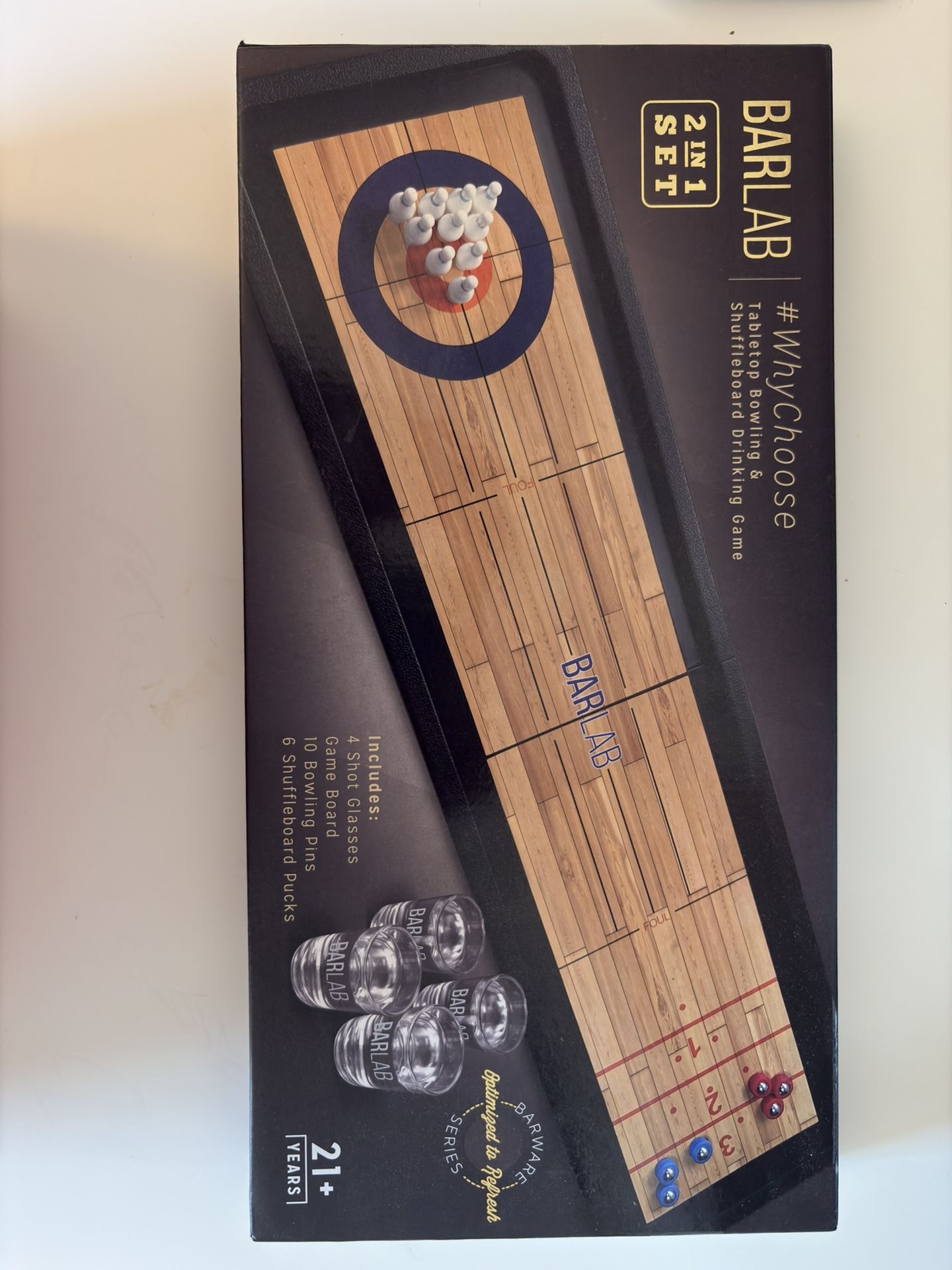 NEW BarLab 2-in-1 Tabletop Drinking Game – Bowling & Shuffleboard