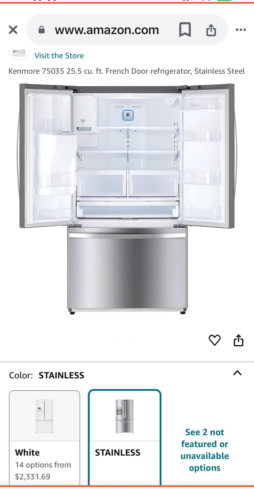 Kenmore 75035 25.5 cu. ft. French Door refrigerator, Stainless Steel Brand New in the Box