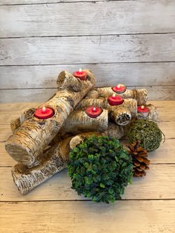 Plow & Hearth Birch Log 8-Candle Holder – Tabletop Centerpiece