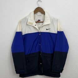 Men’s Nike 1990s windbreaker navy purple white button up size small camping hiking Nike acg style  