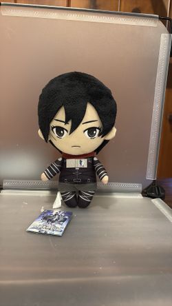 BK7552-6” official Attack on Titan plush toy featuring the character Mikasa Ackerman, based on her appearance in the Final Season.