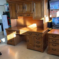 Desk - Hutch - File Cabinet- Executive Chair - Solid Oak