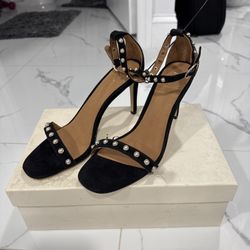 Joie Alana Pearl Studded Ankle Strap Heeled Sandals Black Size 39 EU = 9 US