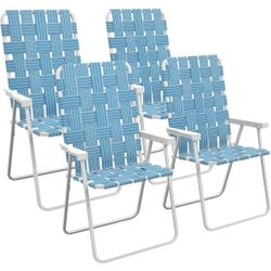 New Set of 4 Patio Folding Chairs Blue Color 