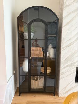 Crate & Barrel Black Metal and Glass Display Storage Cabinet