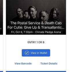 Deathcab Postal Service 3 Tickets 