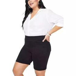 NWT NYDJ Black Tummy Control Stretchy Pull-On Black Denim Shorts Plus Size 22W