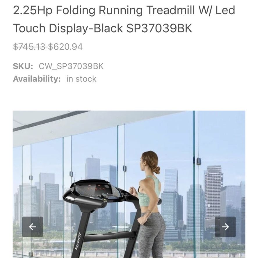 Folding Running Treadmill W Led Touch Display for Sale in