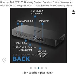 Koncept Dell WD19S Docking Station Bundle - 1 Year Warranty - with 180W AC Adapter, HDMI Cable & Microfiber Cleaning Cloth