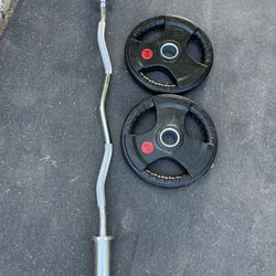 Olympic Curl Bar With 25lb Rubber Coated Olympic Weights 