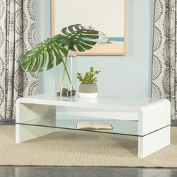 Coaster Airell Rectangular Coffee Table with Glass Shelf White Gloss