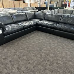 Large cloud black leather Modular sectional