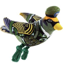 Dog Squeaky Toys, Cute Funny Plush Pigeon Soldier Chew Toys 11" for Small Medium Dogs (Green)