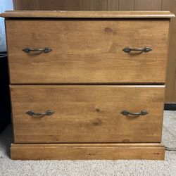 2-Drawer Horizontal Lateral Hardwood Wheat Finish File Filing Cabinet Leaf Motif Metal Handles