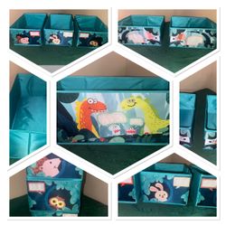 Set of 6 high quality Dinosaur and Forest Animal Fabric Storage Bins