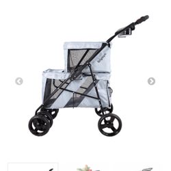 IBIYAYA Double Decker Pet Bus, 4-Wheel Foldable, Double Dog-Cat Stroller