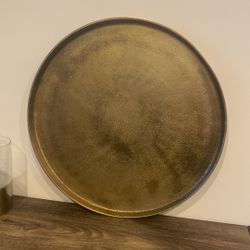 Crate & Barrel Large  Round Hammered Matte Gold Serving Tray 21” in Diameter