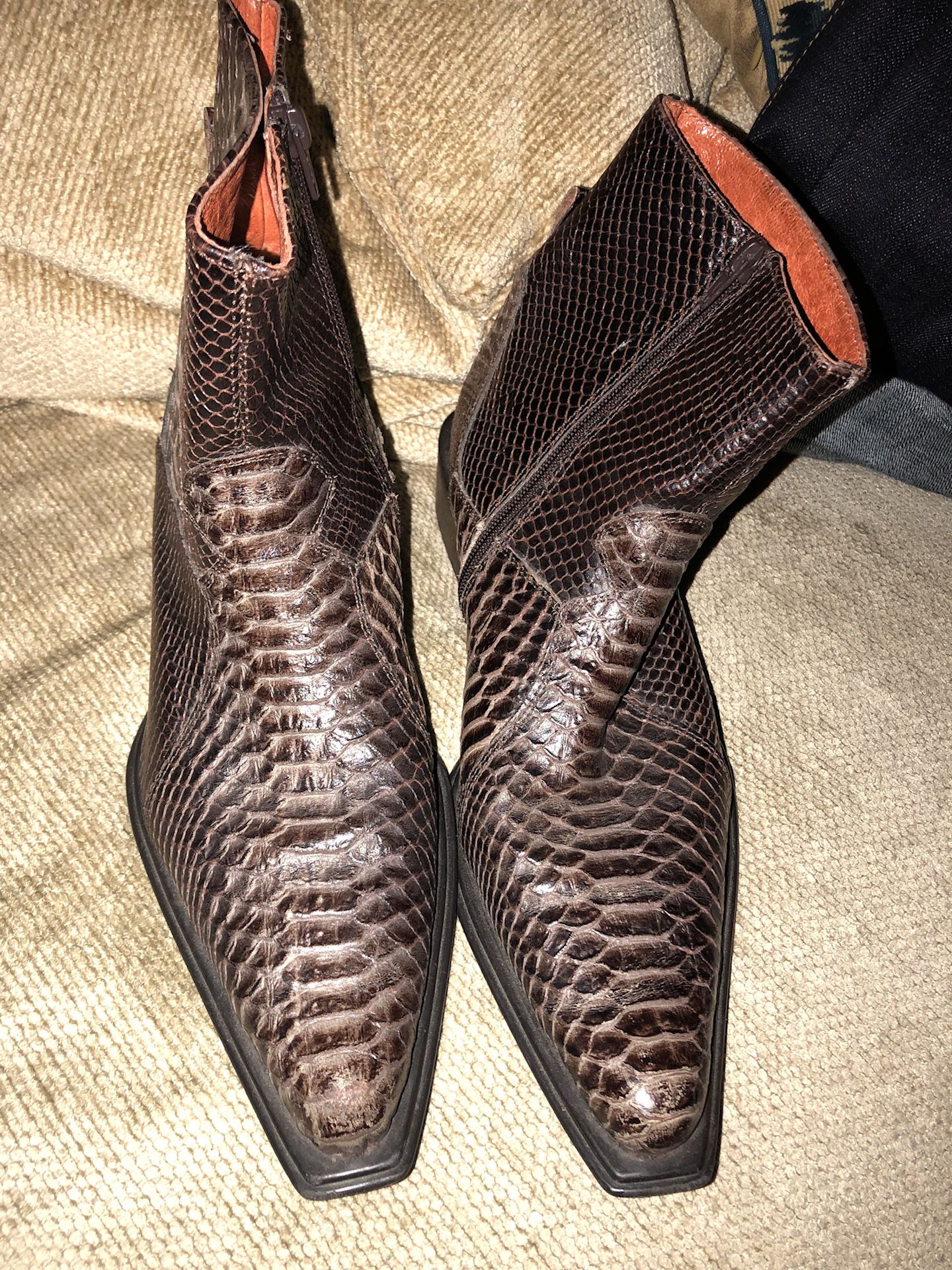 ALDO chocolate Brown lizard zip ankle cowboy boot. Size 10