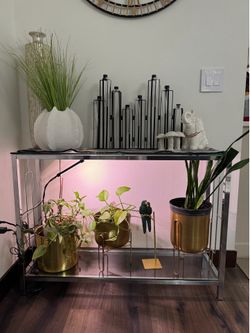 Glass Console Table, 2-Layer Modern Glass Sofa Table Storage Shelve Table Glass Narrow Entryway Table Glass Hallway Table Long Side Table Display Tabl