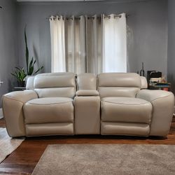 Sofa  Dual Power Leather Reclining Console Loveseat