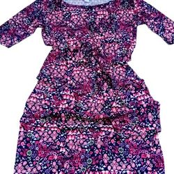 LulaRoe Julia  Floral Purple Midi Stretch Pullover Pencil Dress 