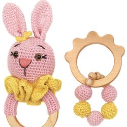 Montessori Toys for Babies 0-6 Months,Wooden Baby Toys 0-6 Months,Wooden Rattle,Wooden teether Toys,Montessori Baby,Wooden Toys for Babies,Baby teethe