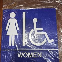 WOMEN HANDICAP BLUE BATHROOM PLACARD 8" X 8"