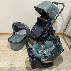 Uppababy Cruz V2 Stroller with bassinet and Aria Car Seat light green exp 2031