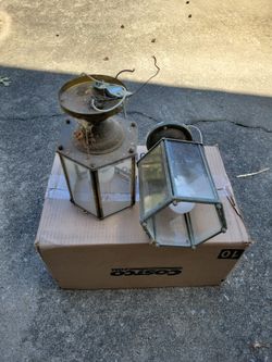 Pair of Glass and Metal Porch Lights