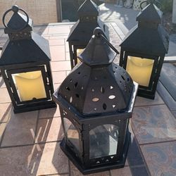 $7 Each 4🌻9" Black Metal With 3 Battery Garden Lanterns. $7 Each OR ALL 4 For $23
