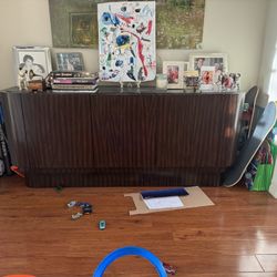 CB2 Espresso and Black Marble Credenza