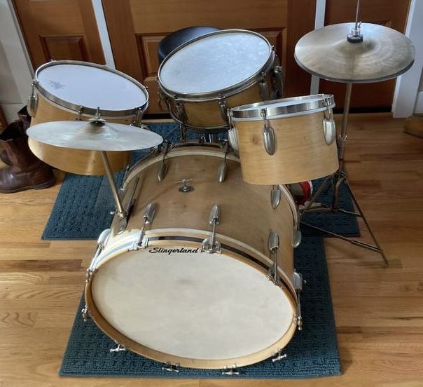 Vintage 1954-57 Slingerland Sp ED Knotty Pine finish ENSEMBLE 7-N GENE KRUPA Drum Set