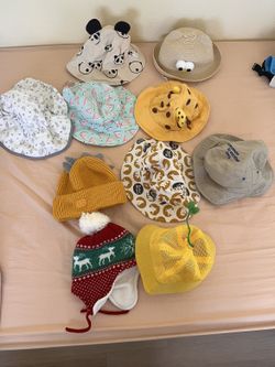 Baby/Toddler Hats Lot (10 Hats) — Sun Hats, Bucket Hats & Winter Knits