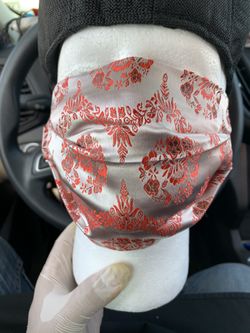 Silk Mask- Silver & Red Floral